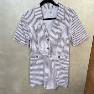 BDG Striped Denim Button-Up Romper sz large